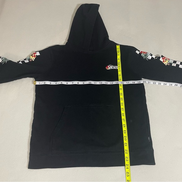 Vans Black Floral Checkerboard Sleeve Hoodie Pullover Sweatshirt Streetwear - Picture 9 of 15